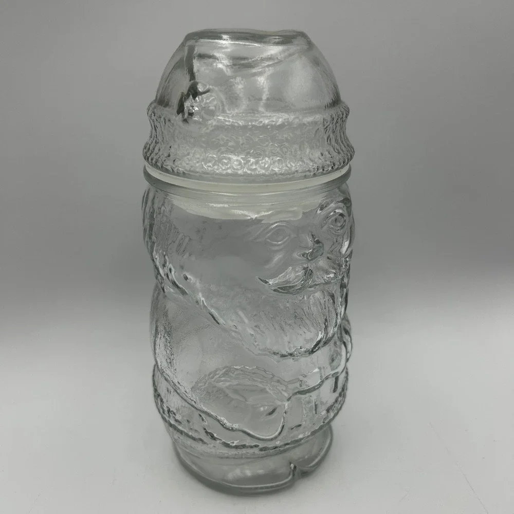 Libbey Santa Claus Jar Clear Glass 8.5in Christmas Embossed EUC Vintage 90's